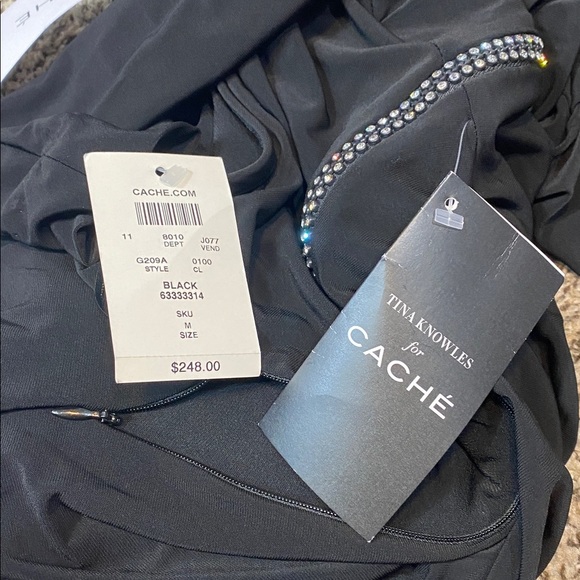 🆕 Cache x Tina Knowles Elegant Black One-Shoulder Dress with Rhinestones Zipper - Picture 4 of 12